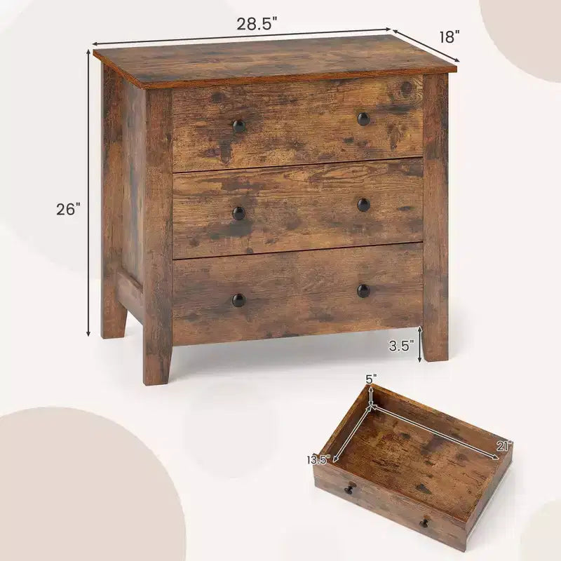 Table de chevet Commode à 3 tiroirs avec poignées pratiques Rails de glissière lisses Table d'appoint