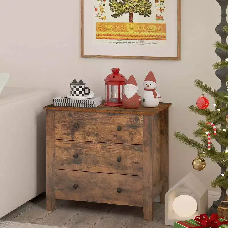 Table de chevet Commode à 3 tiroirs avec poignées pratiques Rails de glissière lisses Table d'appoint