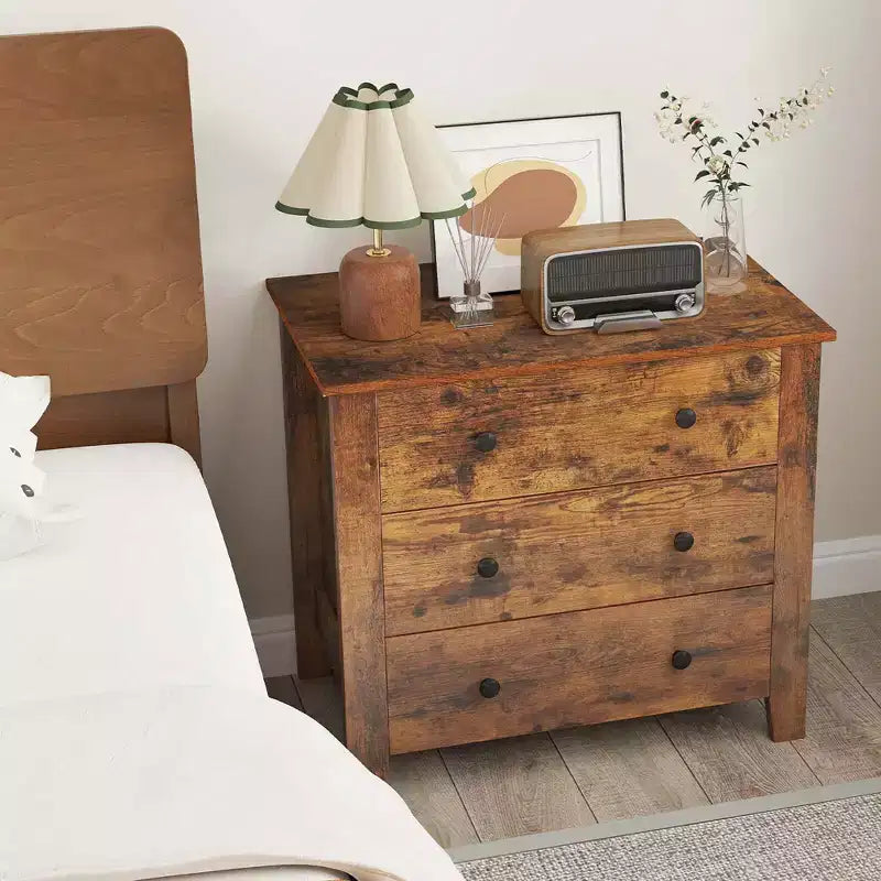 Table de chevet Commode à 3 tiroirs avec poignées pratiques Rails de glissière lisses Table d'appoint