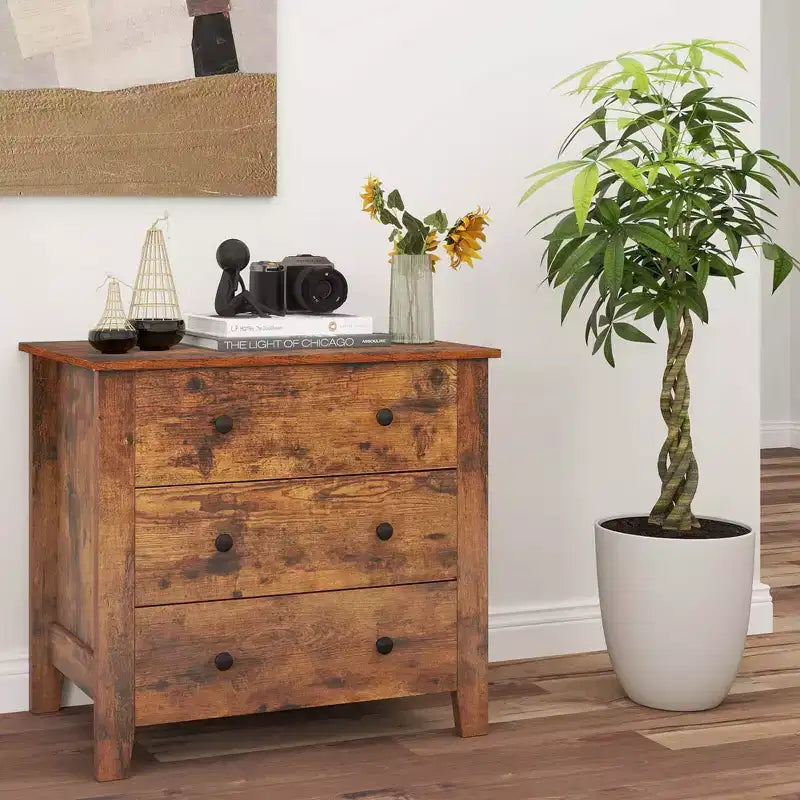 Table de chevet Commode à 3 tiroirs avec poignées pratiques Rails de glissière lisses Table d'appoint