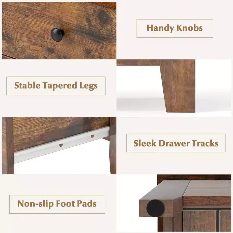 Table de chevet Commode à 3 tiroirs avec poignées pratiques Rails de glissière lisses Table d'appoint