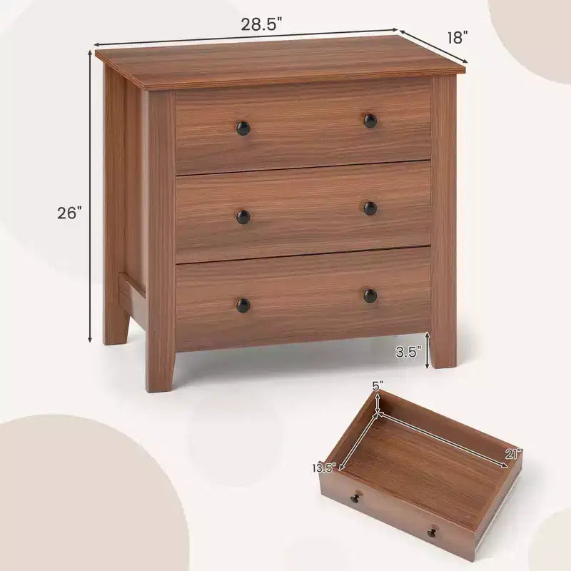 Table de chevet Commode à 3 tiroirs avec poignées pratiques Rails de glissière lisses Table d'appoint