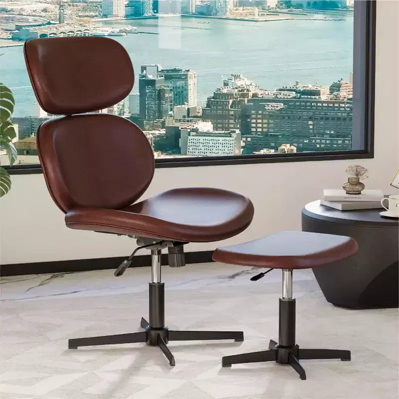 Chaise de bureau pivotante avec pouf, chaise de bureau inclinable avec dossier haut et appui-tête réglables, chaise de jeu ergonomique en PU