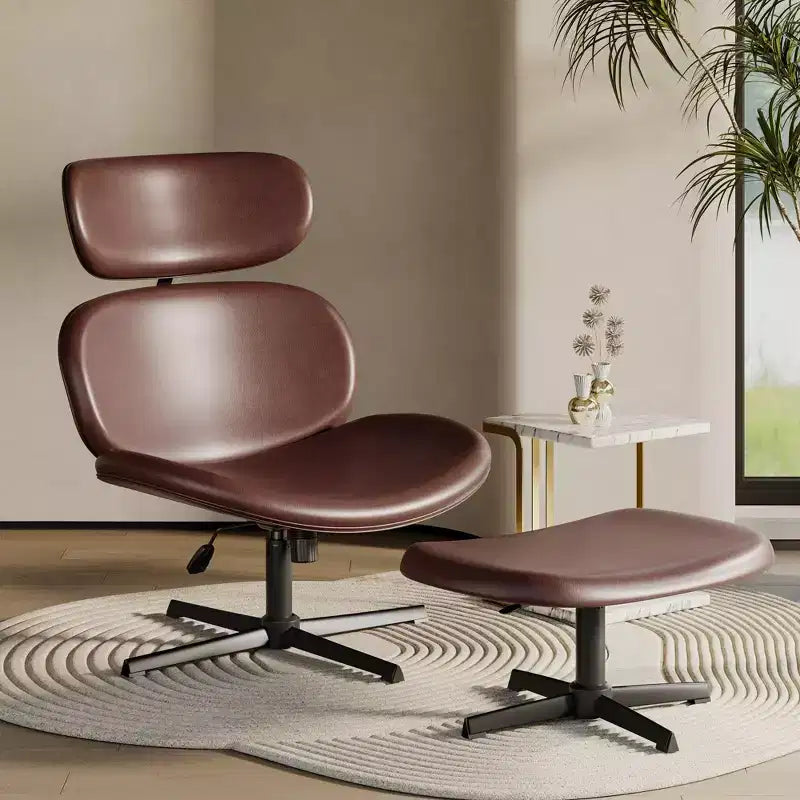 Chaise de bureau pivotante avec pouf, chaise de bureau inclinable avec dossier haut et appui-tête réglables, chaise de jeu ergonomique en PU