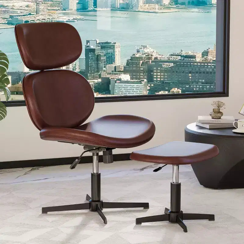 Chaise de bureau pivotante avec pouf, chaise de bureau inclinable avec dossier haut et appui-tête réglables, chaise de jeu ergonomique en PU