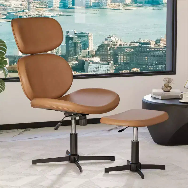 Chaise de bureau pivotante avec pouf, chaise de bureau inclinable avec dossier haut et appui-tête réglables, chaise de jeu ergonomique en PU