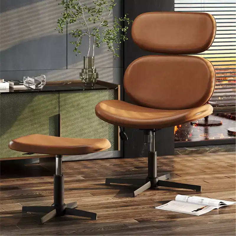 Bestier Swivel Office Chair With Ottoman, Reclining Desk Chair with Adjustable High Back & Headrest, PU Gaming Chair Ergonomic Computer Chair