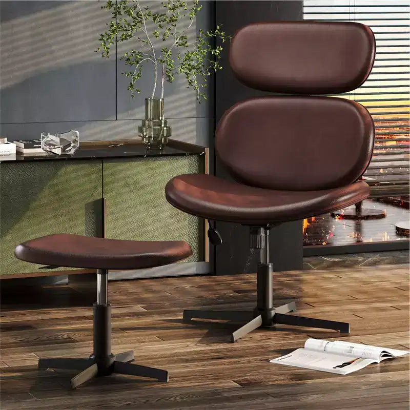 Chaise de bureau pivotante avec pouf, chaise de bureau inclinable avec dossier haut et appui-tête réglables, chaise de jeu ergonomique en PU