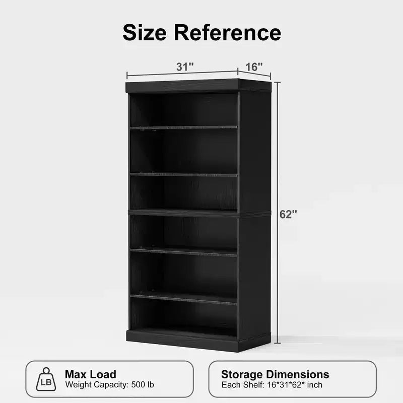 62 Meuble de rangement décoratif sans porte en bois veiné noir Bibliothèque