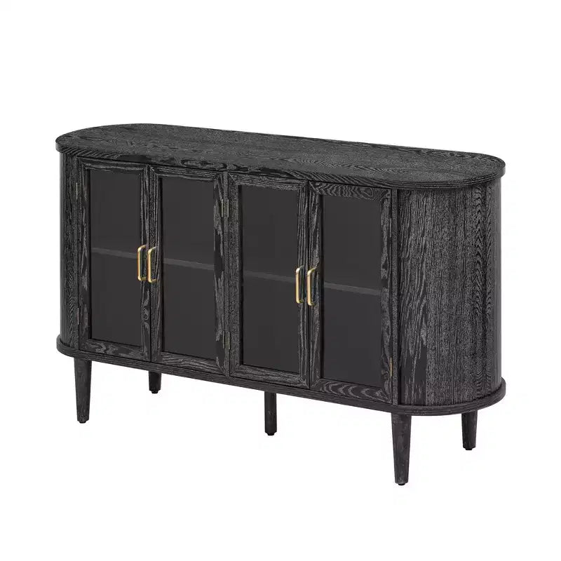 Bahut de rangement de ferme, buffet en bois, armoire d'appoint avec portes en verre et étagères réglables, noir/naturel