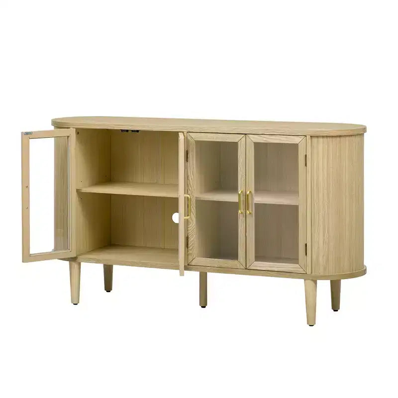 Bahut de rangement de ferme, buffet en bois, armoire d'appoint avec portes en verre et étagères réglables, noir/naturel