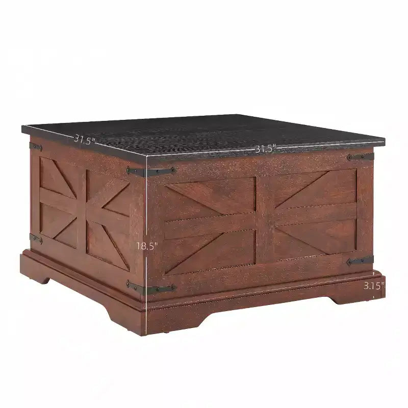Table basse carrée en bois avec plateau relevable à charnières et rangement