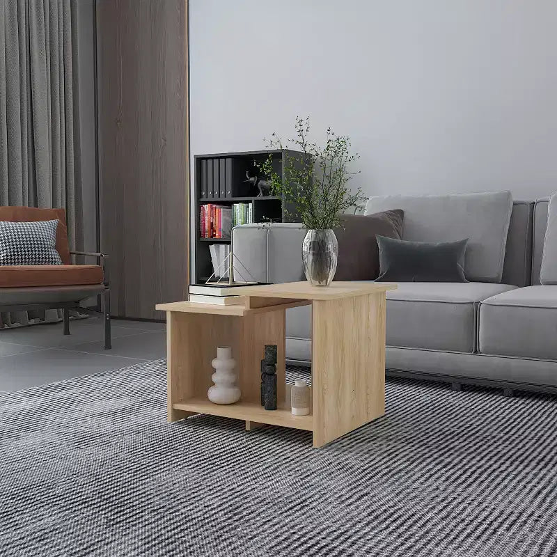 Table basse rectangulaire moderne de 42,2 cm de hauteur avec étagère inférieure ouverte pour rangement de bureau/salon, gain de place.