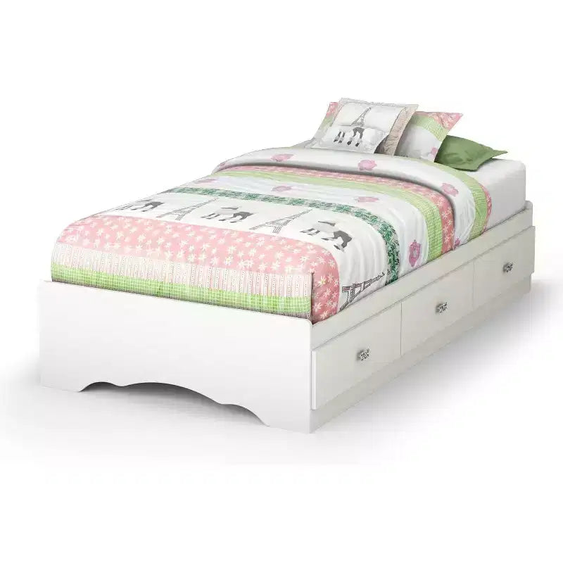 Lit double blanc de 37,46 cm de hauteur avec rangement et cadre en panneaux de particules