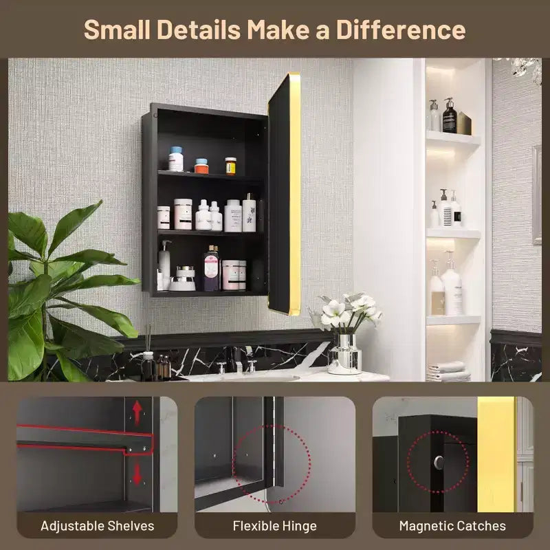 Armoire à pharmacie encastrée ou en saillie rectangulaire à cadre métallique avec miroir