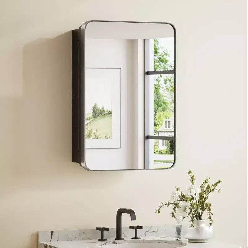 Keonjinn Metal Framed Rectangular Framed Recessed/Surface Mount Medicine Cabinet with Mirror