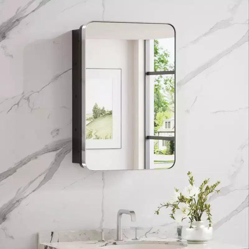 Armoire à pharmacie encastrée ou en saillie rectangulaire à cadre métallique avec miroir