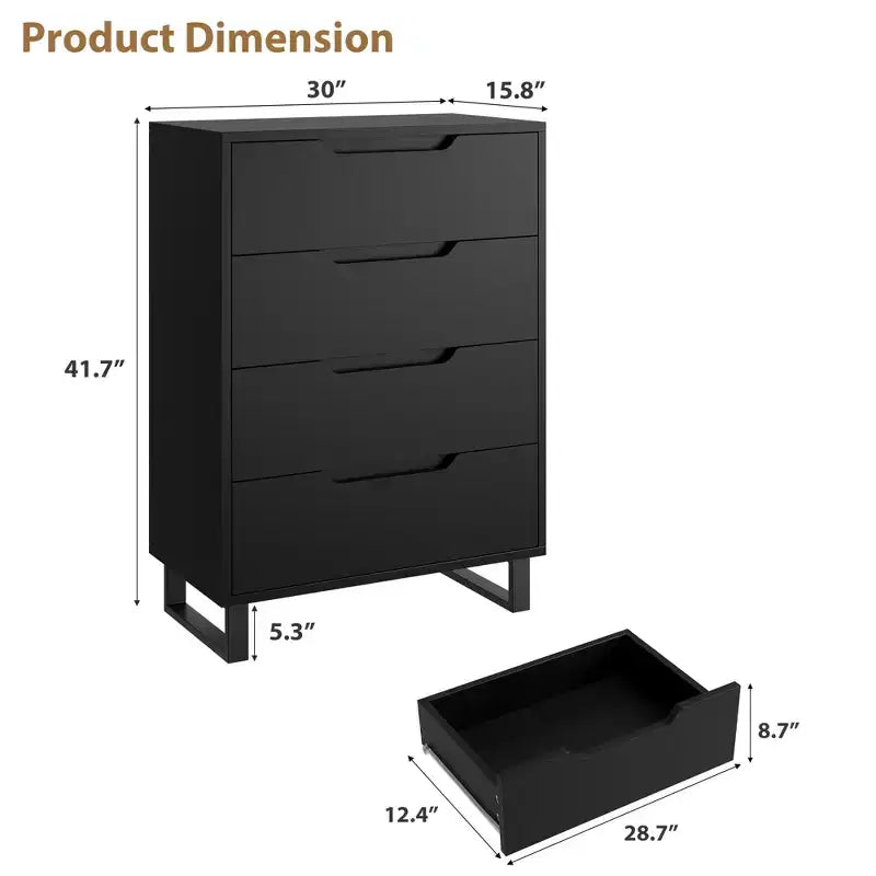 Meuble TV, Commode Haute 106 cm, Armoire Verticale Autonome à Tiroirs avec Rangement, Coffre de Rangement en Bois pour Chambre à Coucher