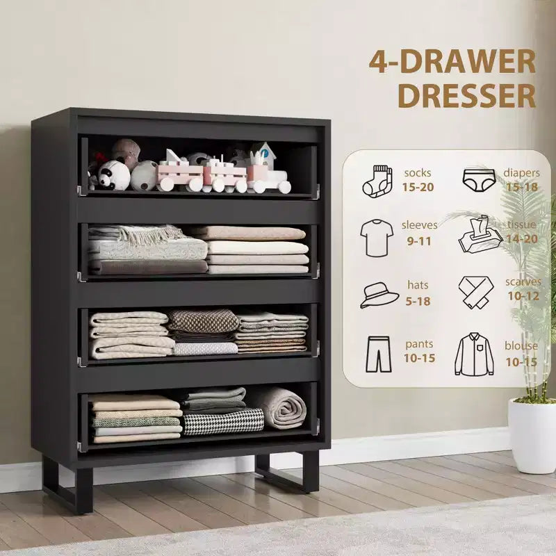 Meuble TV, Commode Haute 106 cm, Armoire Verticale Autonome à Tiroirs avec Rangement, Coffre de Rangement en Bois pour Chambre à Coucher