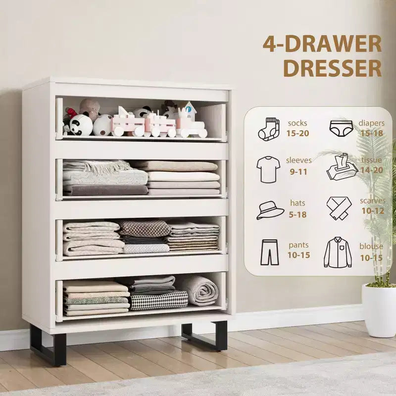 Meuble TV, Commode Haute 106 cm, Armoire Verticale Autonome à Tiroirs avec Rangement, Coffre de Rangement en Bois pour Chambre à Coucher