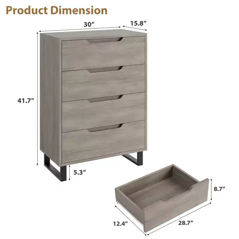 Meuble TV, Commode Haute 106 cm, Armoire Verticale Autonome à Tiroirs avec Rangement, Coffre de Rangement en Bois pour Chambre à Coucher
