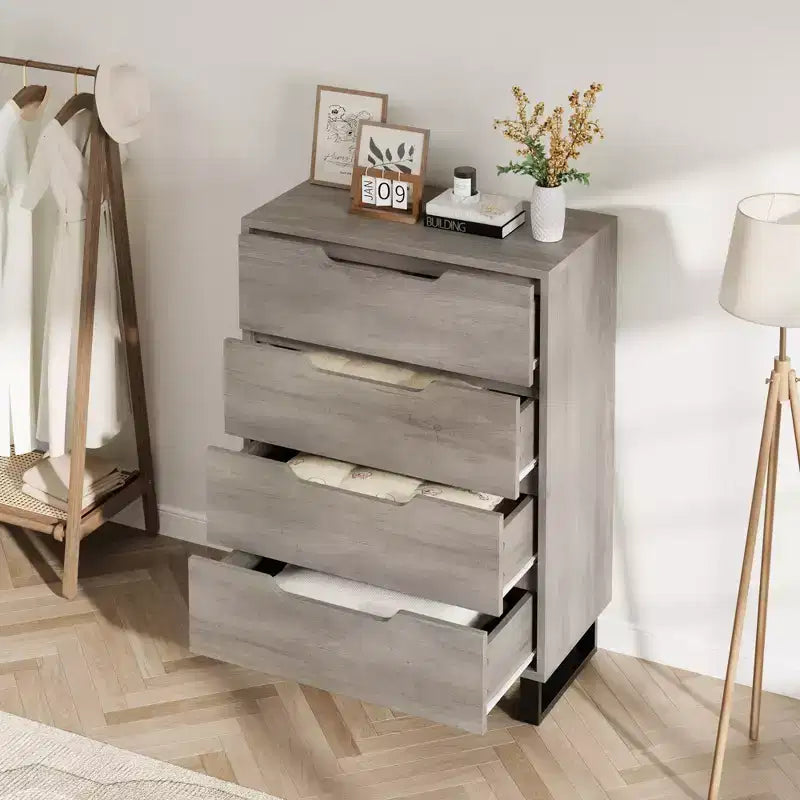 Meuble TV, Commode Haute 106 cm, Armoire Verticale Autonome à Tiroirs avec Rangement, Coffre de Rangement en Bois pour Chambre à Coucher