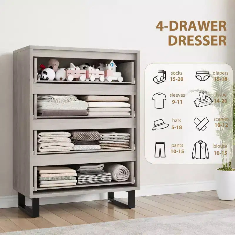 Meuble TV, Commode Haute 106 cm, Armoire Verticale Autonome à Tiroirs avec Rangement, Coffre de Rangement en Bois pour Chambre à Coucher