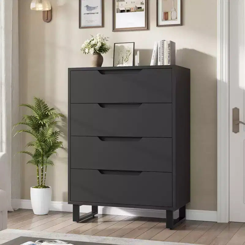Meuble TV, Commode Haute 106 cm, Armoire Verticale Autonome à Tiroirs avec Rangement, Coffre de Rangement en Bois pour Chambre à Coucher
