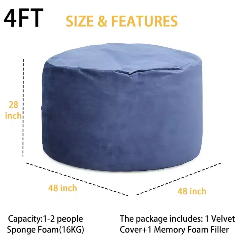 Pouf géant en mousse à mémoire de forme de 120 cm pour adultes, grand canapé avec housse amovible en microfibre moelleuse de 1,2 m