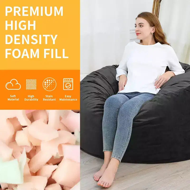 Pouf géant en mousse à mémoire de forme de 120 cm pour adultes, grand canapé avec housse amovible en microfibre moelleuse de 1,2 m