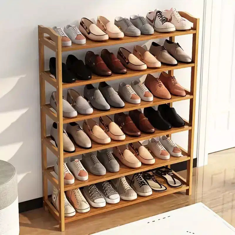 Meuble à chaussures en bambou marron à 6 niveaux de 68 cm de largeur