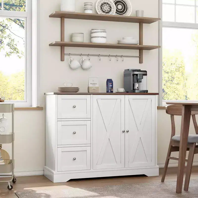 Buffet avec rangement, Buffet avec portes, Meuble de bar à café en bois avec 3 tiroirs, Meuble de rangement pour cuisine, salle à manger, salon