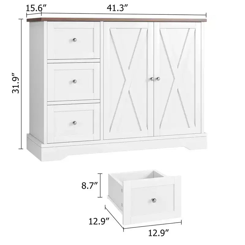 Buffet avec rangement, Buffet avec portes, Meuble de bar à café en bois avec 3 tiroirs, Meuble de rangement pour cuisine, salle à manger, salon