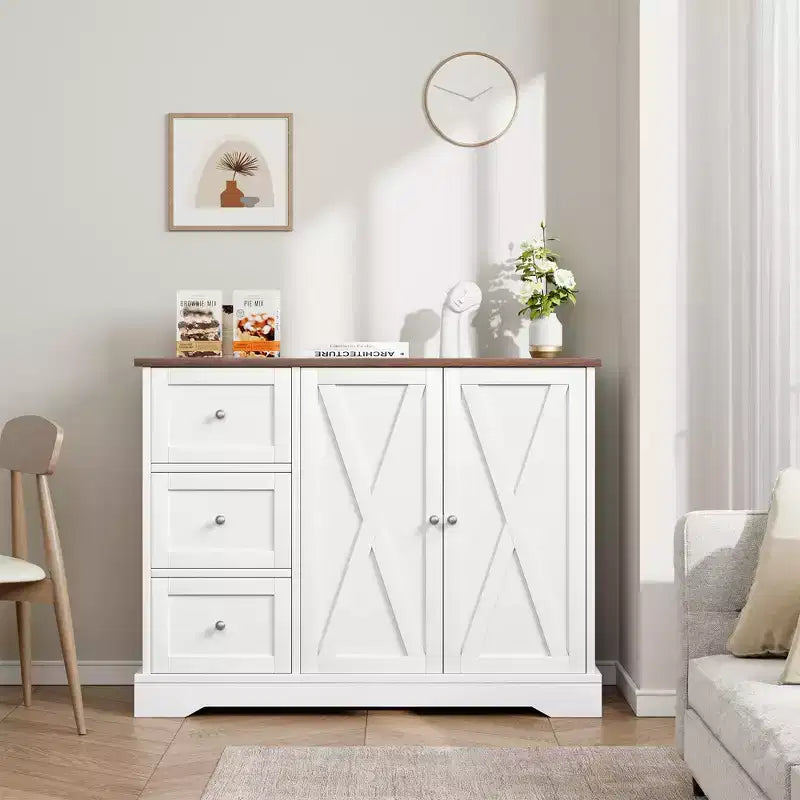 Buffet avec rangement, Buffet avec portes, Meuble de bar à café en bois avec 3 tiroirs, Meuble de rangement pour cuisine, salle à manger, salon