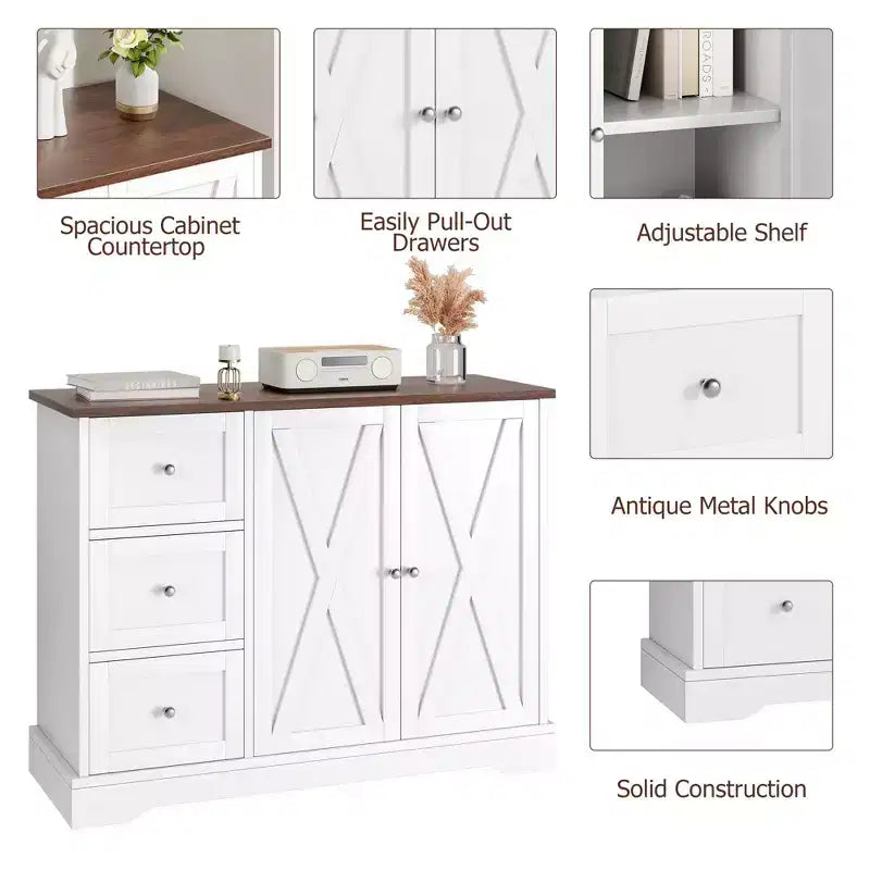 Buffet avec rangement, Buffet avec portes, Meuble de bar à café en bois avec 3 tiroirs, Meuble de rangement pour cuisine, salle à manger, salon