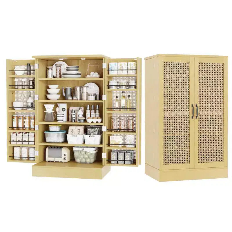 Meuble de rangement de cuisine en rotin avec 2 portes et étagères réglables Meuble de rangement garde-manger