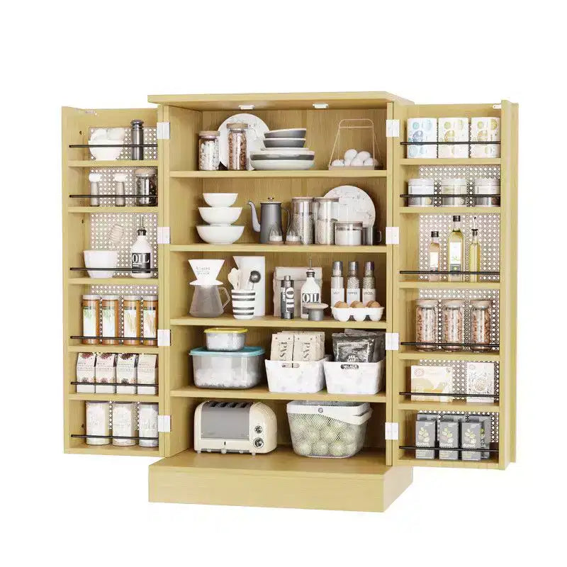 Meuble de rangement de cuisine en rotin avec 2 portes et étagères réglables Meuble de rangement garde-manger