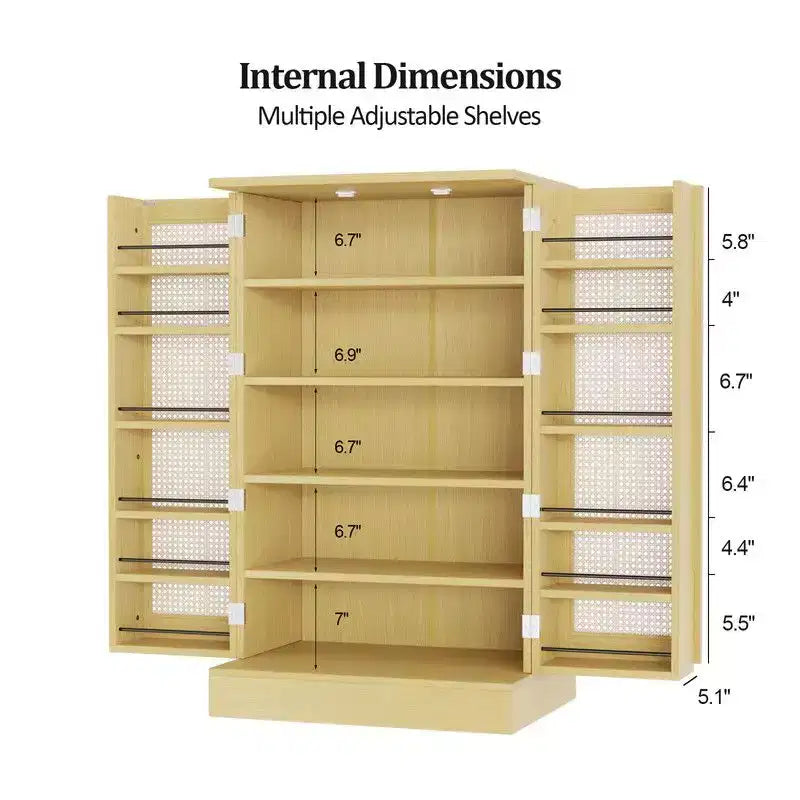 Meuble de rangement de cuisine en rotin avec 2 portes et étagères réglables Meuble de rangement garde-manger