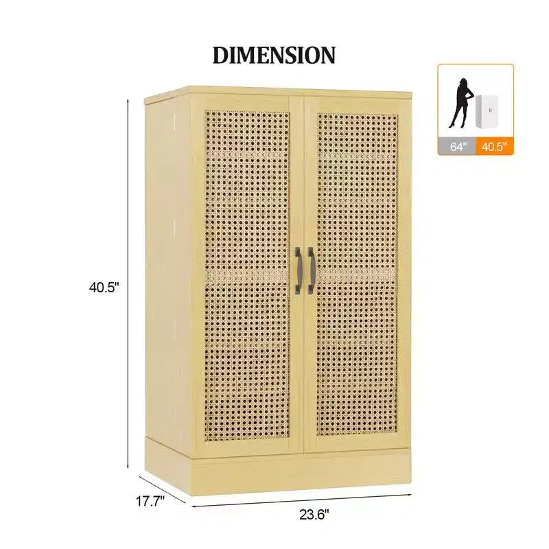 Meuble de rangement de cuisine en rotin avec 2 portes et étagères réglables Meuble de rangement garde-manger