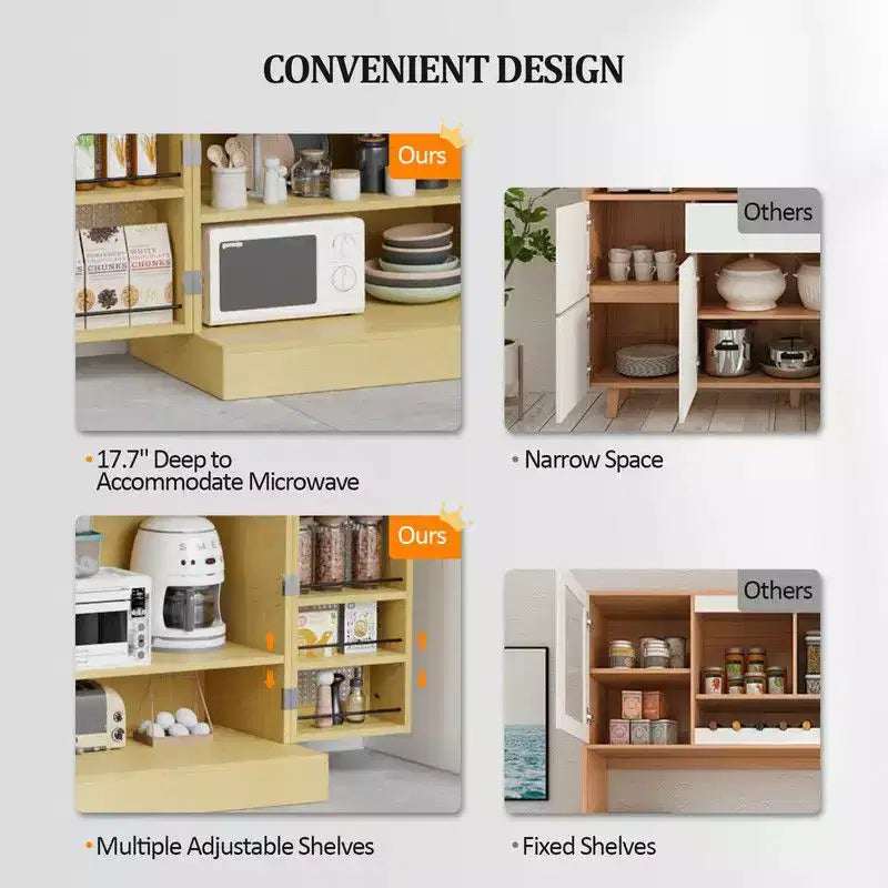 Meuble de rangement de cuisine en rotin avec 2 portes et étagères réglables Meuble de rangement garde-manger