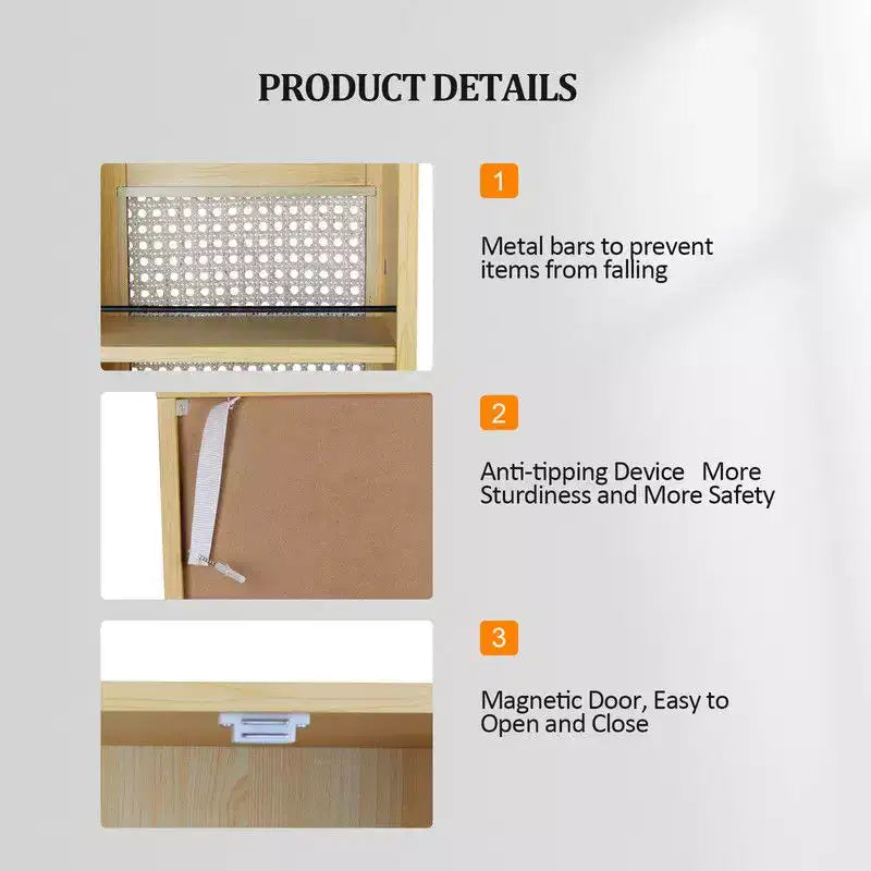 Meuble de rangement de cuisine en rotin avec 2 portes et étagères réglables Meuble de rangement garde-manger
