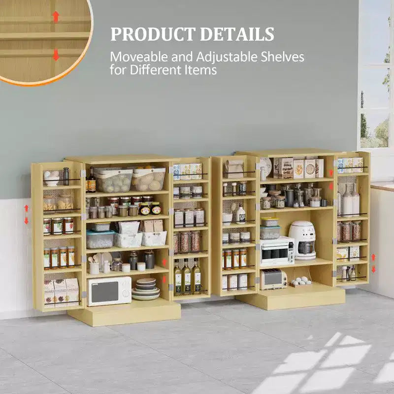 Meuble de rangement de cuisine en rotin avec 2 portes et étagères réglables Meuble de rangement garde-manger