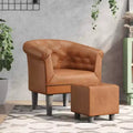 Fauteuil baquet en similicuir marron avec pouf – Siège moderne pour salon, chambre et bureau à domicile