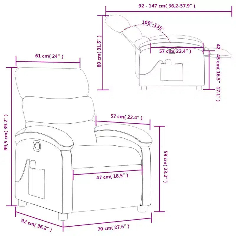 Fauteuil de massage inclinable en simili cuir noir, métal, bois composite pour une personne