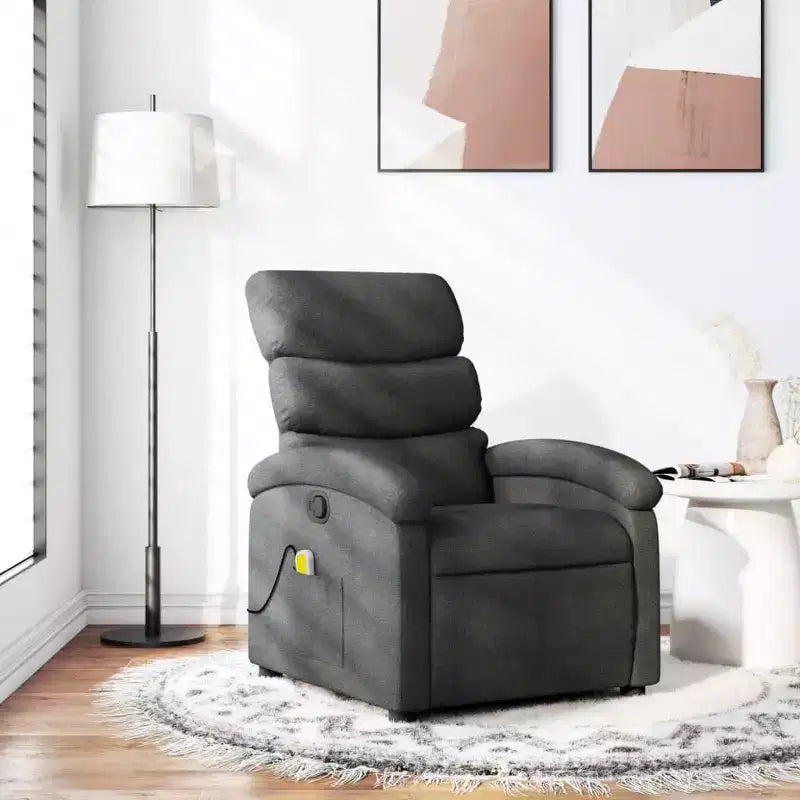 Fauteuil inclinable de massage en tissu gris foncé - Fauteuil de relaxation manuel réglable avec vibrations, poche latérale, rembourrage épais