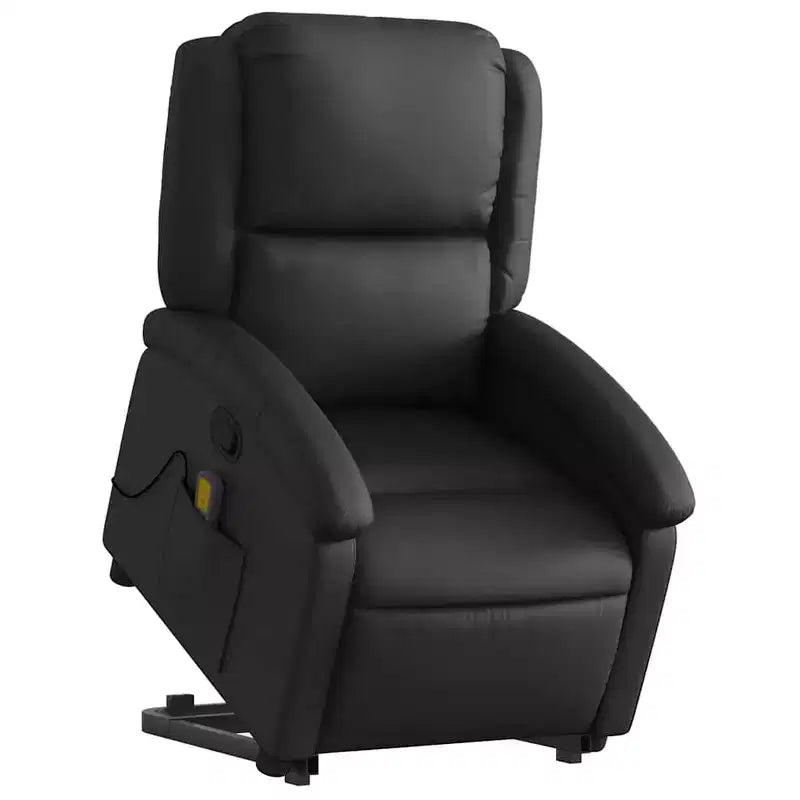 Fauteuil inclinable électrique releveur en cuir noir avec massage et inclinaison manuelle