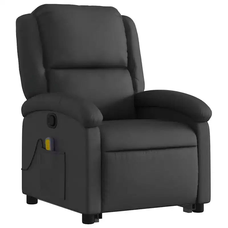 Fauteuil inclinable électrique releveur en cuir noir avec massage et inclinaison manuelle