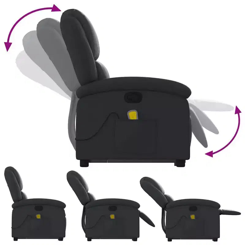 Fauteuil inclinable électrique releveur en cuir noir avec massage et inclinaison manuelle