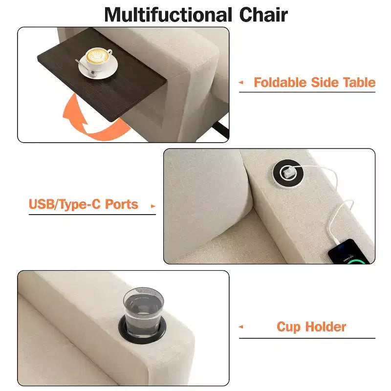 Fauteuil-lit convertible 3-en-1, canapé-lit escamotable blanc