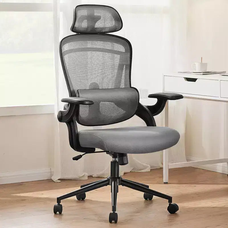 Fauteuil de bureau avec soutien lombaire et appui-tête réglables, chaise d'ordinateur ergonomique en maille avec accoudoirs relevables souples, fauteuil de jeu réglable en hauteur